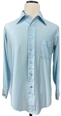 Vintage 70s Career Club Baby Blue Qiana Nylon Disco Shirt Men’s Large